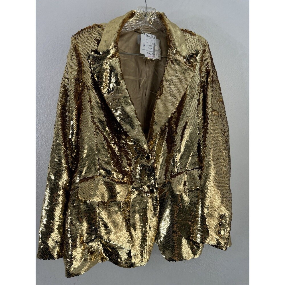 Just B Stein Mart Gold Sequins Blazer Jacket Coat New Years Large New With Tags